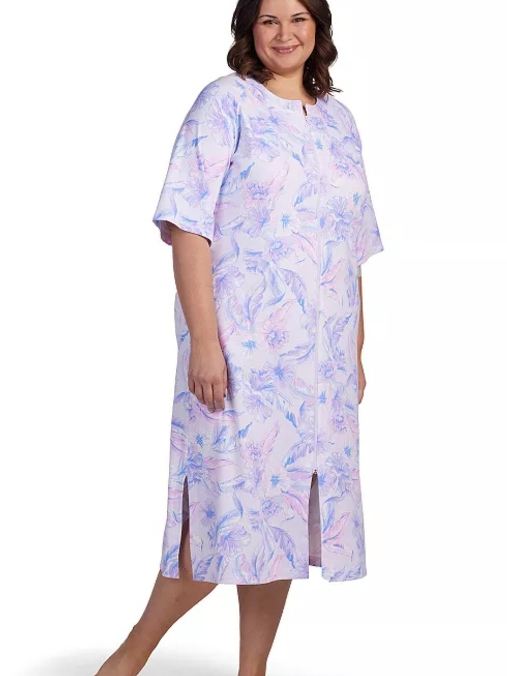 Miss Elaine Lavender Floral Zip-Front Robe - Picture 3 of 7